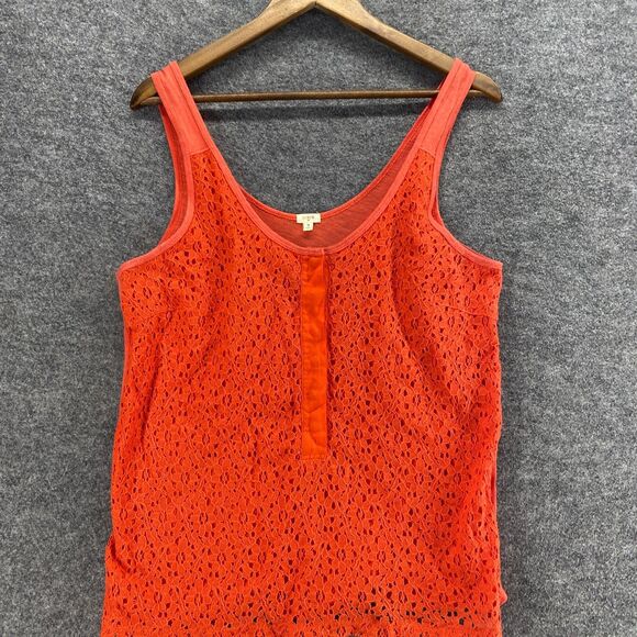J. Crew Tank Women S Small Red Floral Crochet 1/2 Button Sleeveless Wide Strap - Picture 3 of 9